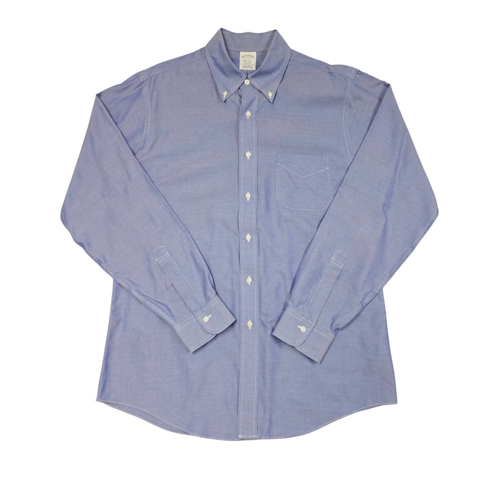 Brooks Brothers Button Down Men 16-35 Blue Regent Fit Non-Iron Supima Cotton EUC